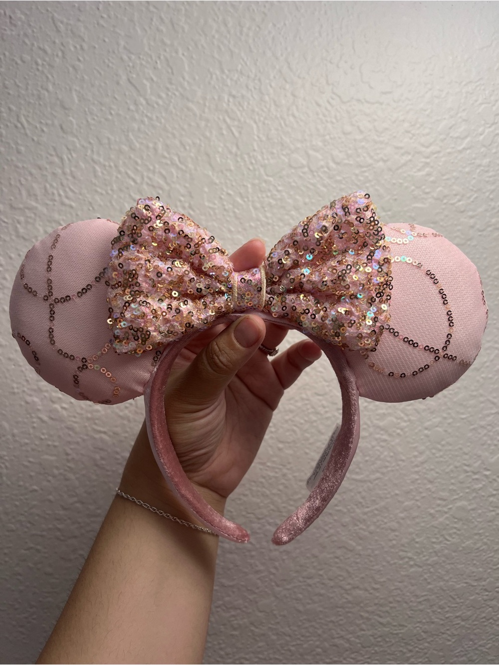 Disney Pink Sequin Minnie Headband with Gold Lettering
